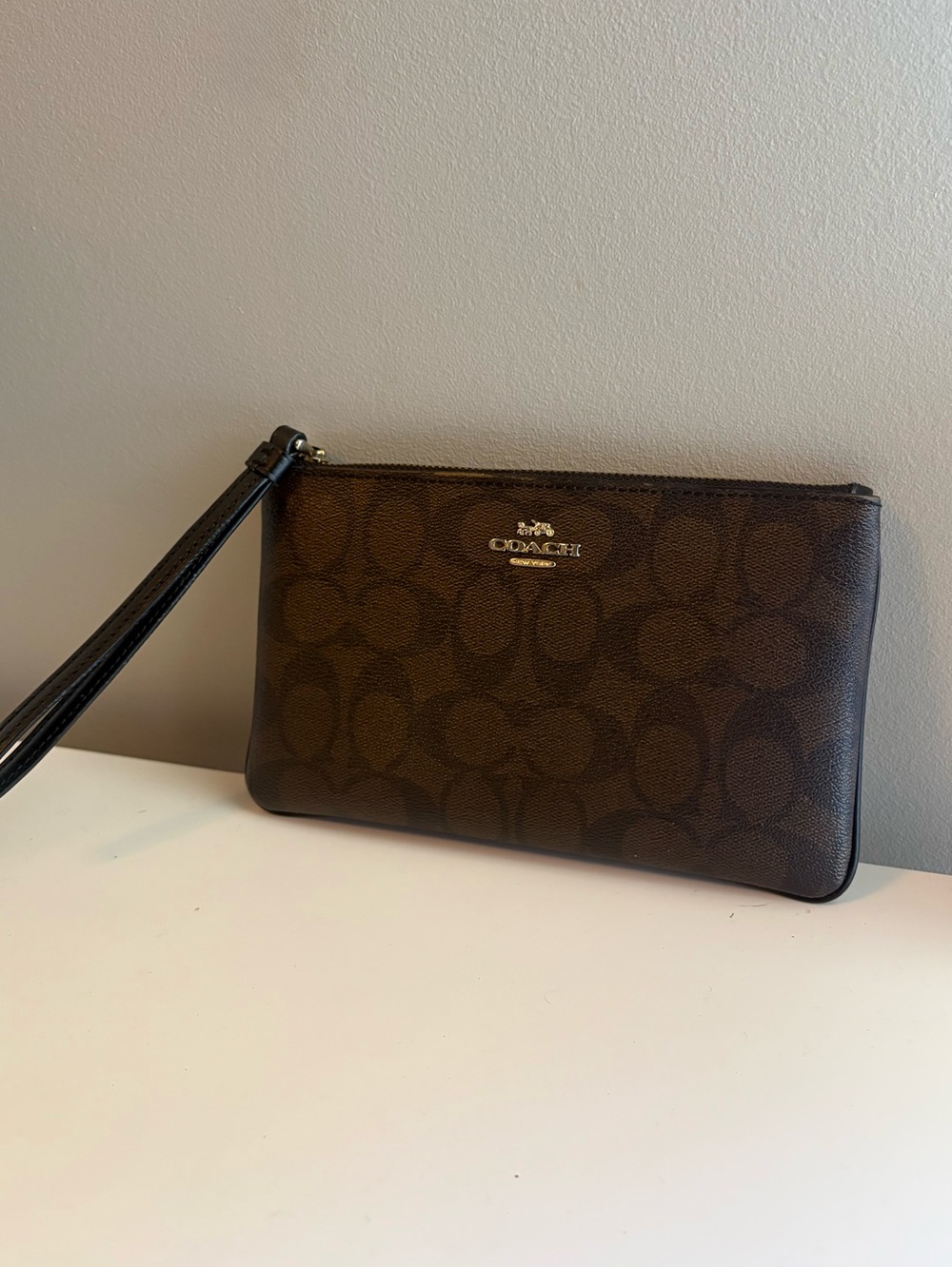 Coach Large Brown Signature Canvas Wristlet